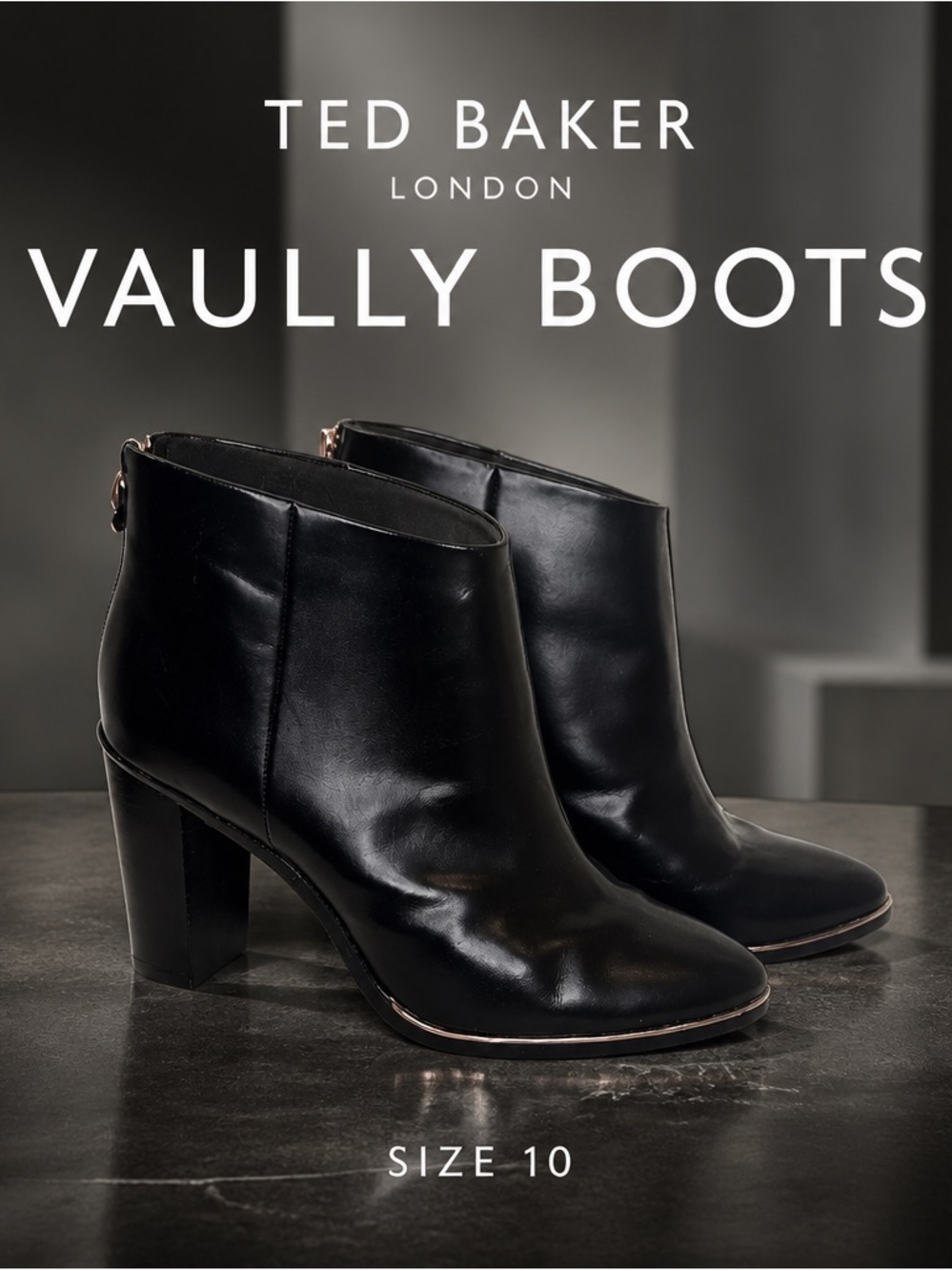 Ted Baker London Vaully black leather Ankle Boots size 10